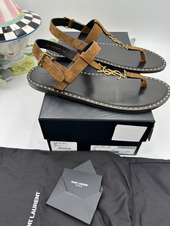 Men’s Saint Laurent Cassandra Studded Suede Thong Sandals Size 44/11 US main image 11